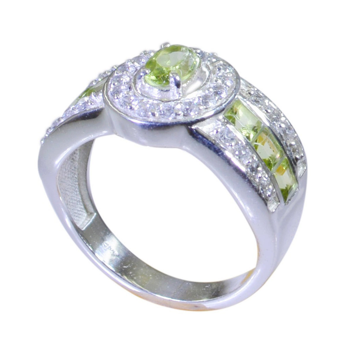 Peridot Halo Indian Silver Green Gemstones Eye catching Contemporary Ring Jewellery