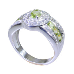 Peridot Halo Indischer Silber Grüner Edelstein Auffälliger zeitgenössischer Ringschmuck