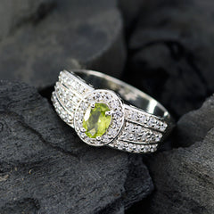 Peridot Halo French 925 Sterling Silver Green Gems Eye catching Trendy Ring Jewelry