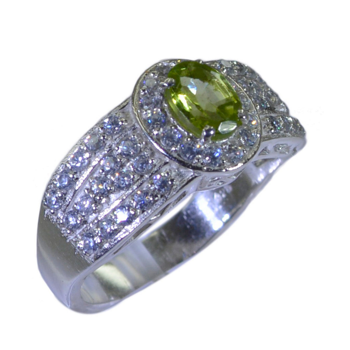 Peridot Halo French 925 Sterling Silver Green Gems Eye catching Trendy Ring Jewelry