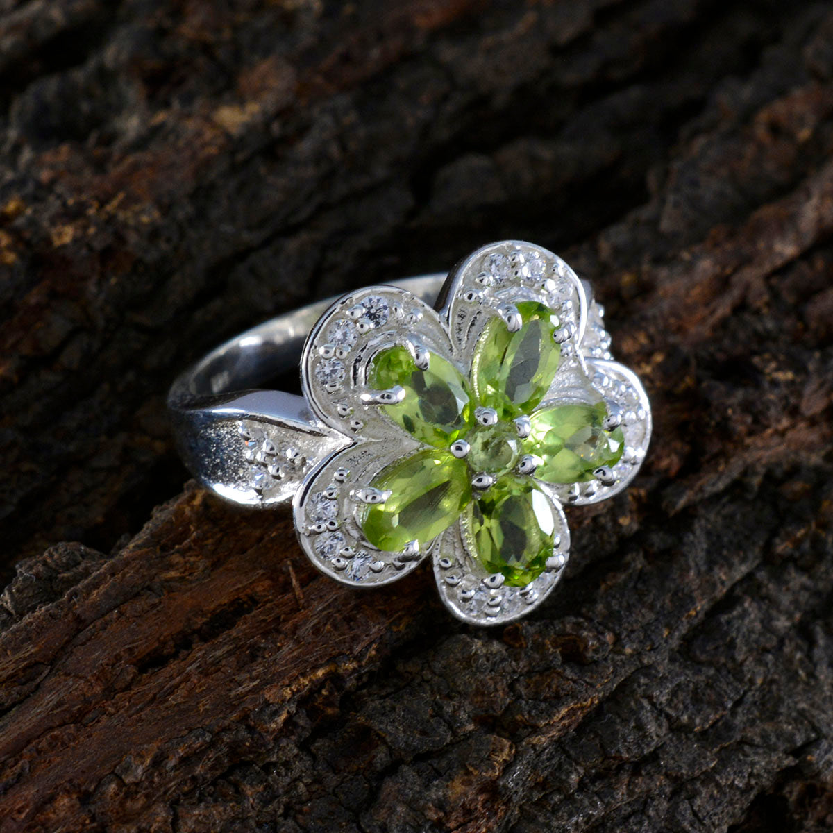 Peridot multiple Russian Silver Green Gemstone Versatile Abstract Ring Jewelry