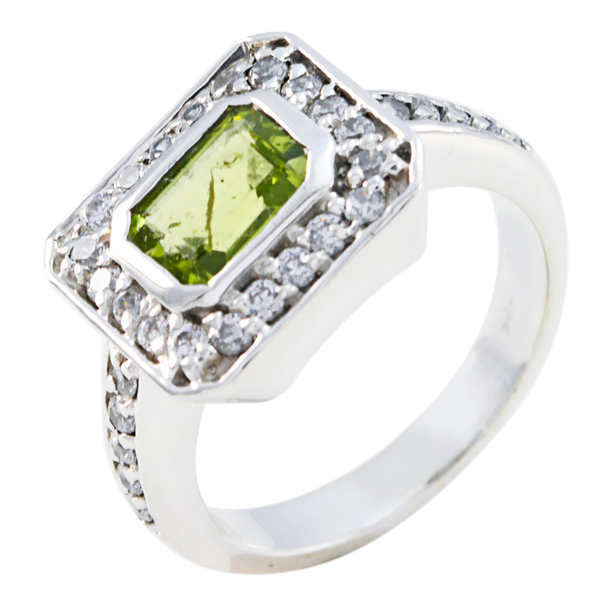 Peridot Halo French Silver Green Gems Classic Fairytale Ring Jewellery Immagine principale del prodotto