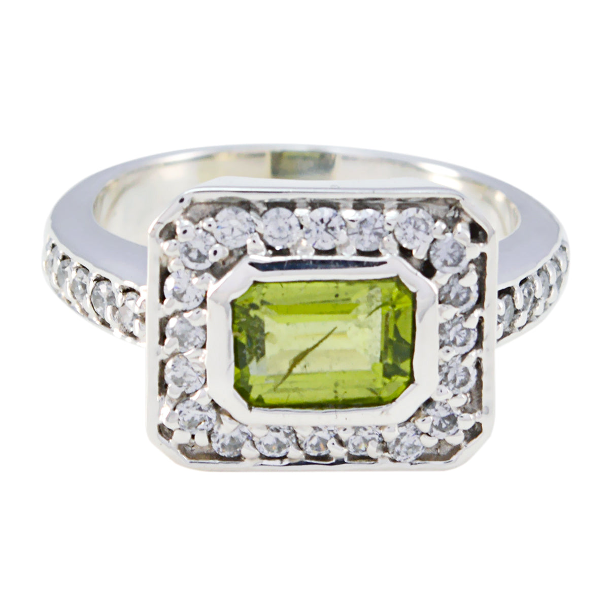 Peridot Halo French Silver Green Gems Classic Fairytale Ring Jewellery