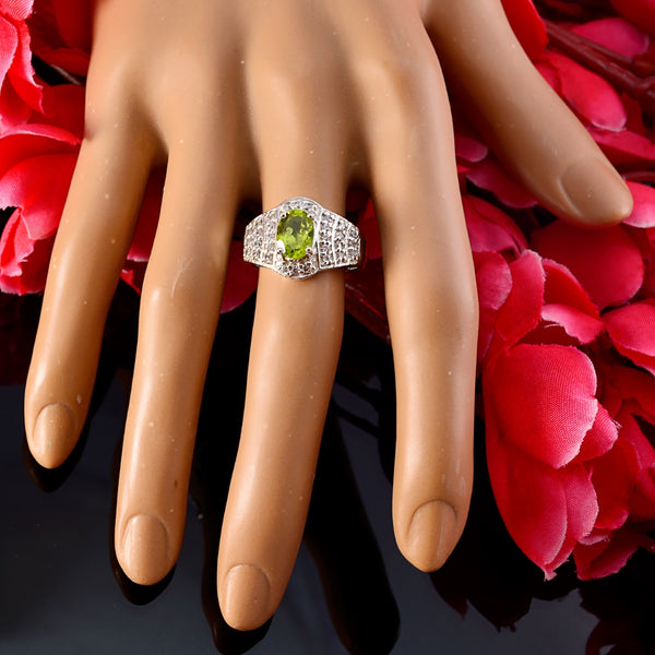 Peridot Halo African 925 Silver Green Gemstone Mid weight Feminine Ring Jewellery