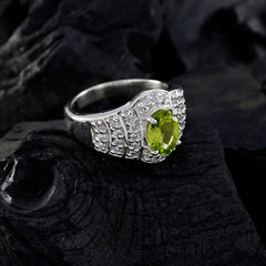 Peridot Halo Afrikanischer 925 Silber Grüner Edelstein Mittelschwerer Femininer Ring Schmuck