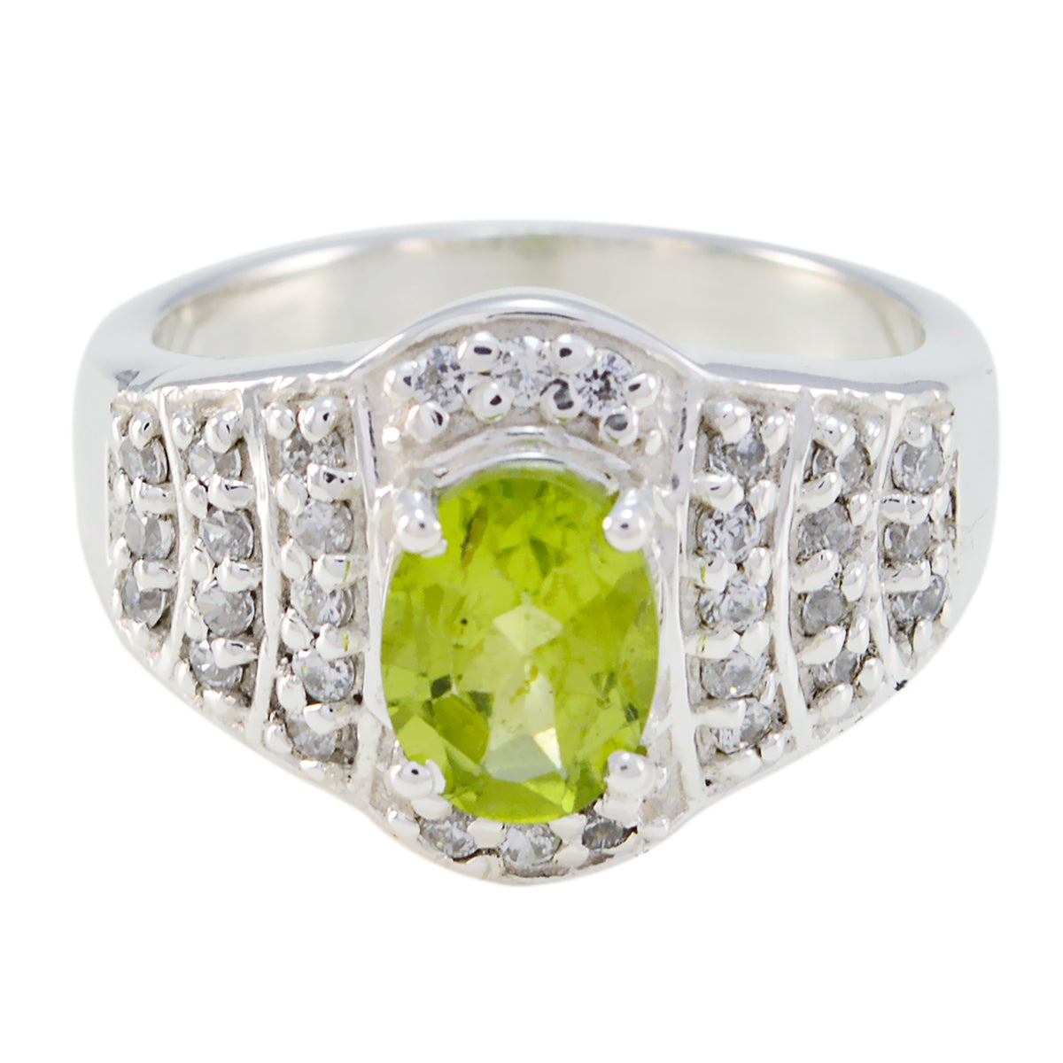 Peridot Halo African 925 Silver Green Gemstone Mid weight Feminine Ring Jewellery