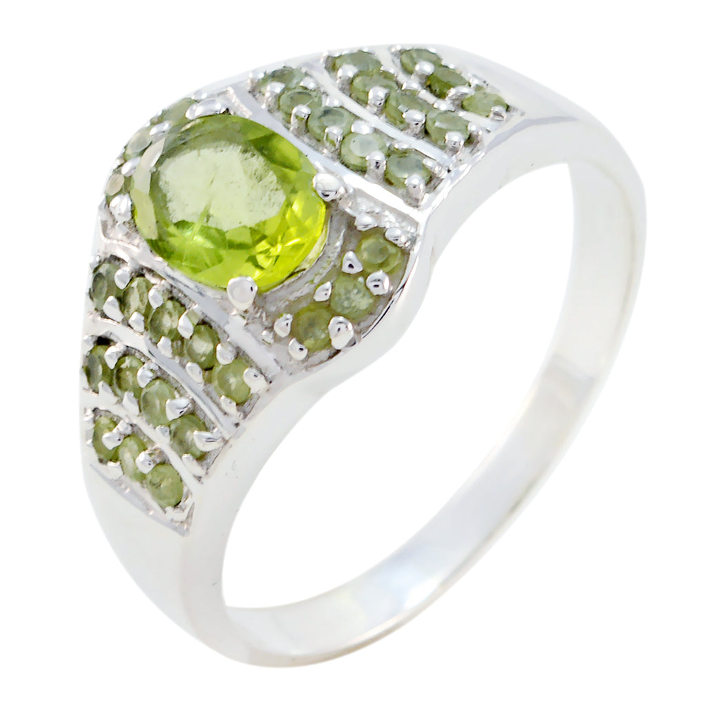 Peridot Halo African 925 Silver Green Gemstone Mid weight Feminine Ring Jewellery