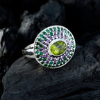 Peridot Halo French Sterling Silver Green Gemstones Eye catching Trendy Ring Jewellery