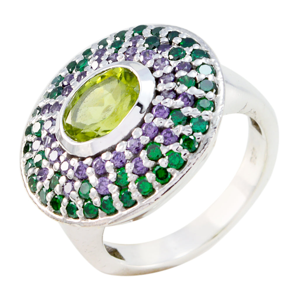 Peridot Halo French Sterling Silver Green Gemstones Eye catching Trendy Ring Jewellery