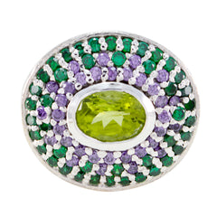 Peridot Halo French Sterling Silver Green Gemstones Eye catching Trendy Ring Jewellery