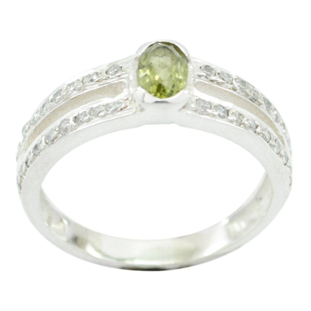 Peridot Halo French 925 Sterling Silver Green Gems Featherlight Luxurious Ring Jewelry Immagine principale del prodotto