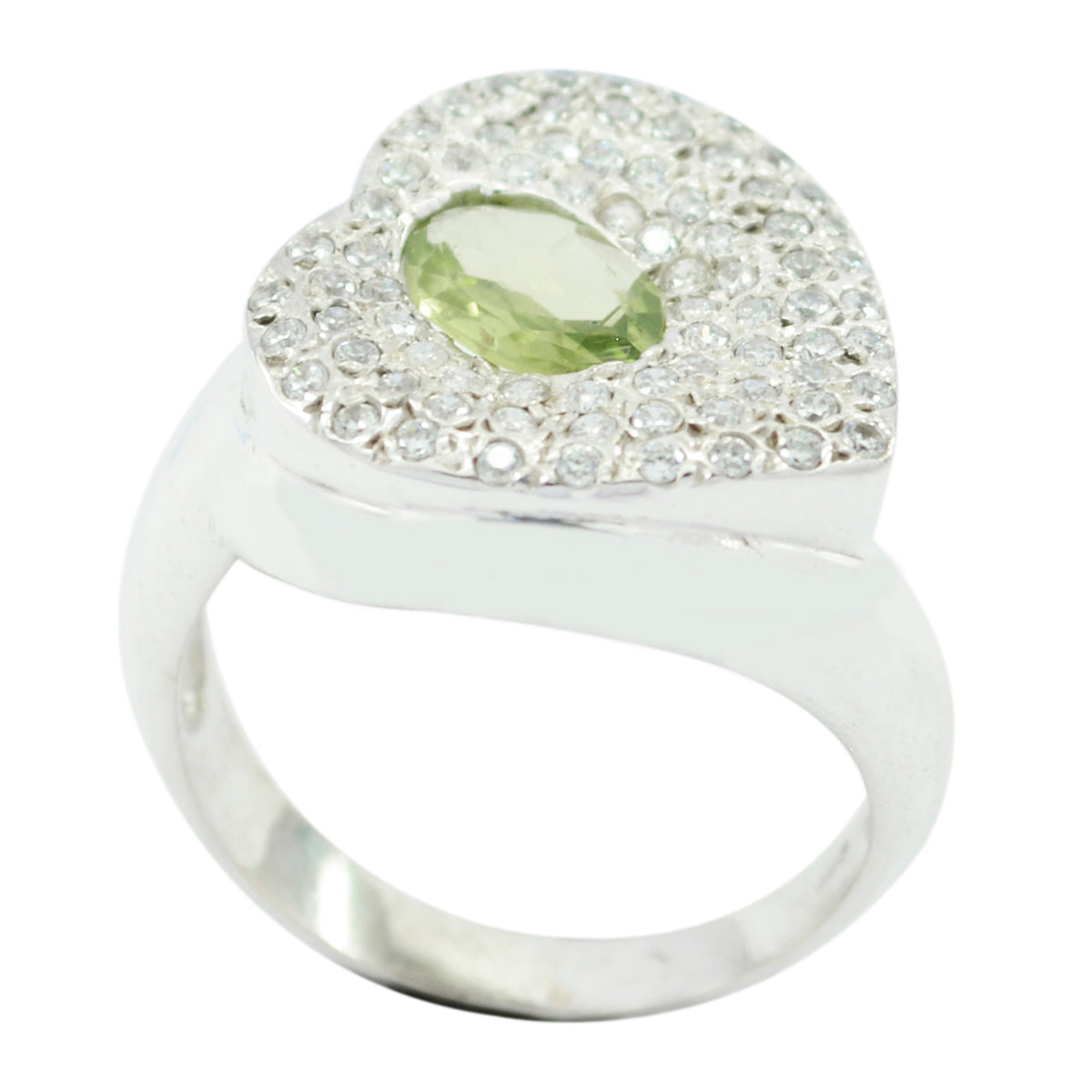 Peridot Halo German 92.5 Silver Green Gemstones Eye catching Contemporary Ring Jewelry Immagine principale del prodotto
