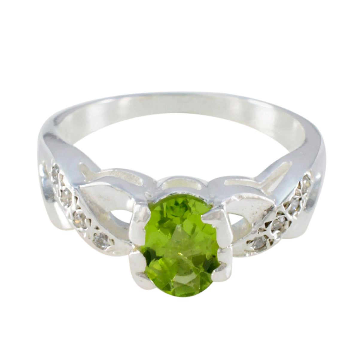 Peridot Halo African 92.5 Silver Green Gems Featherlight Abstract Ring Jewellery
