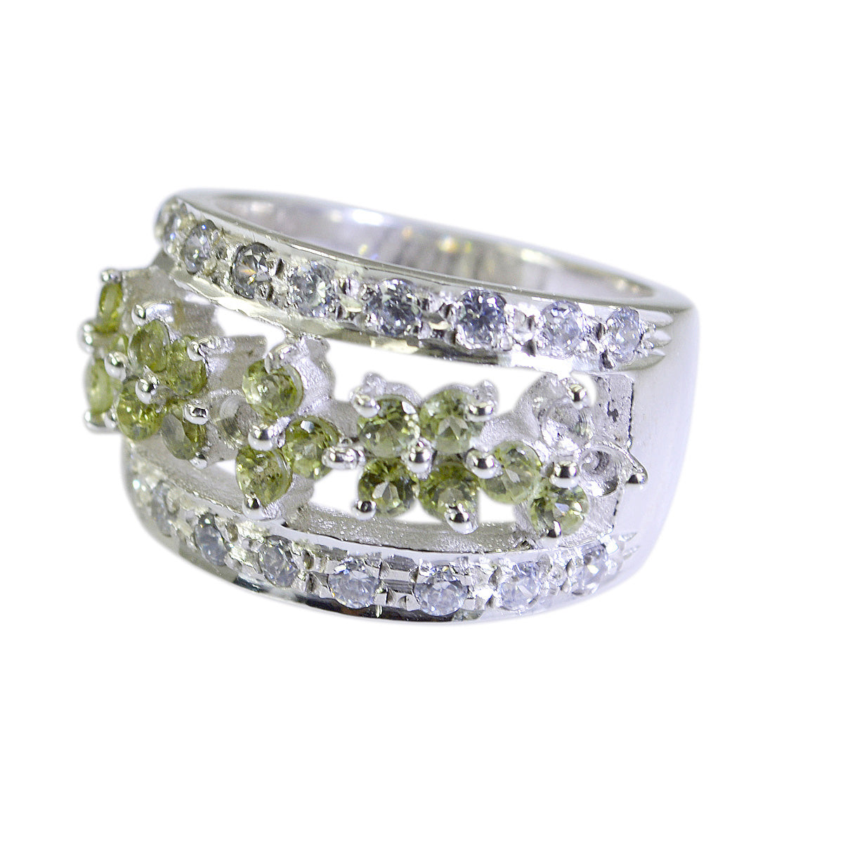 Peridot Halo French Sterling Silver Green Gems Statement Traditional Ring Jewellery Immagine principale del prodotto