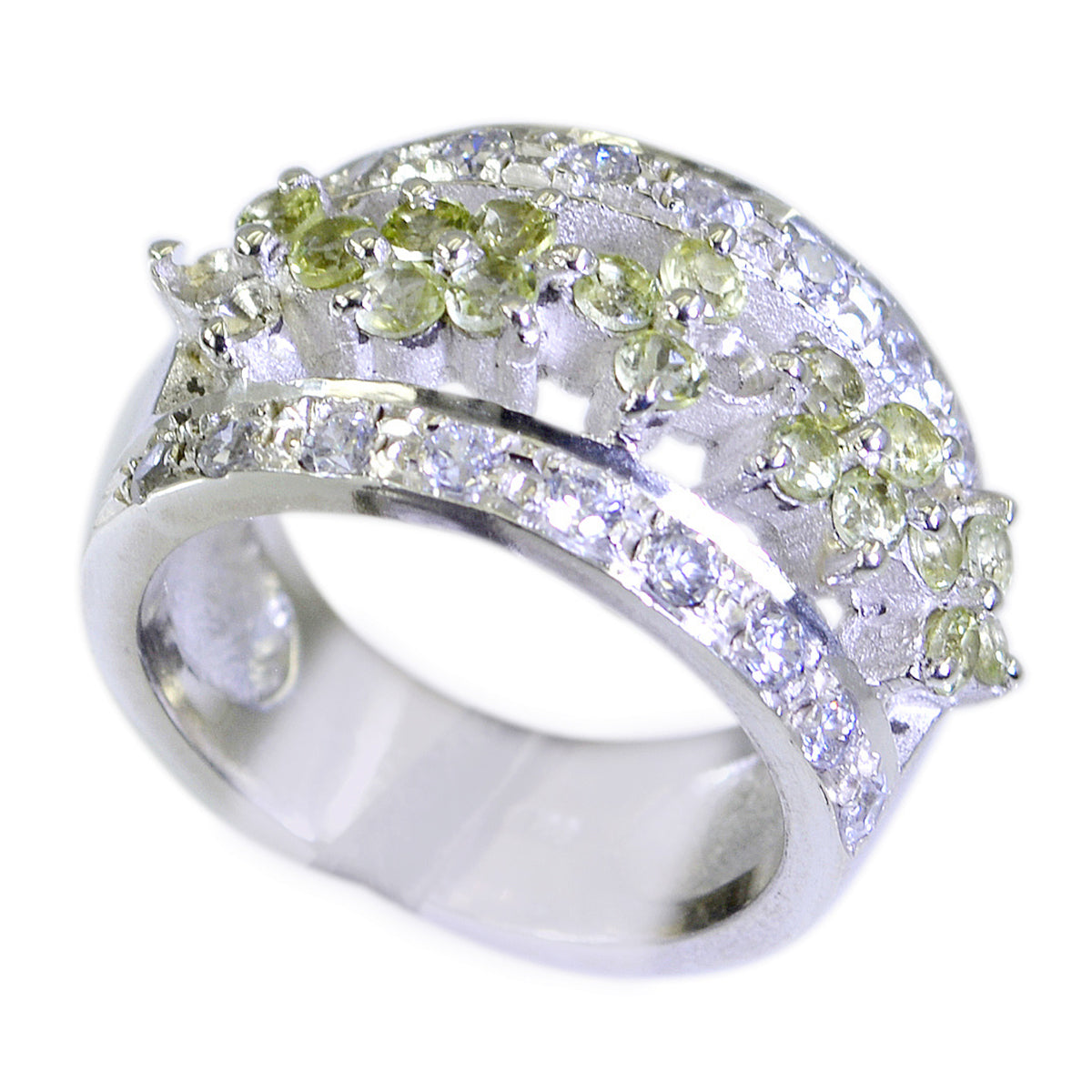 Anello tradizionale con alone di peridoto in argento sterling francese con gemme verdi Immagine secondaria del prodotto