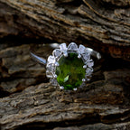 Peridot Halo Turkish Sterling Silver Green Gemstone Whisper thin Glamorous Ring Jewellery