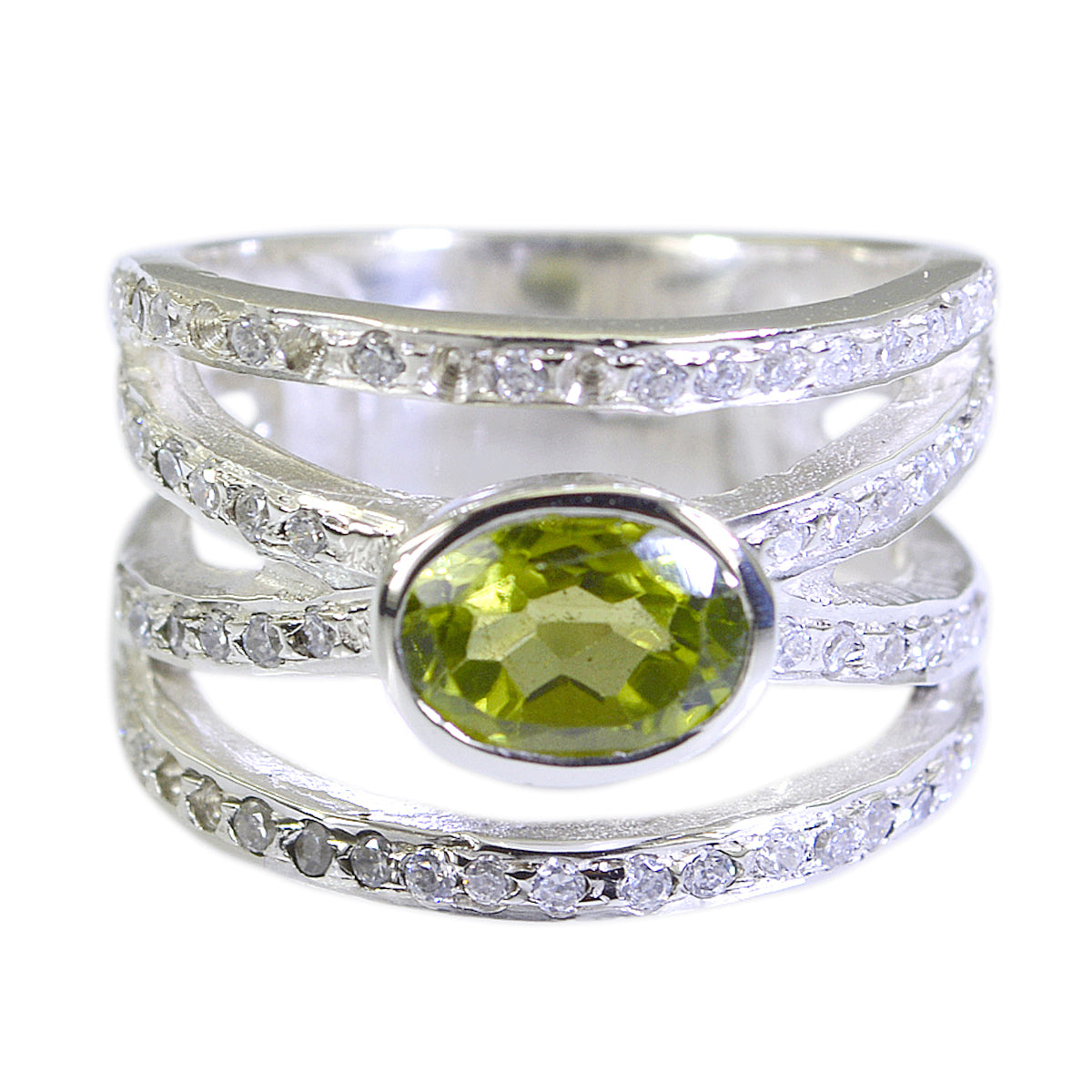 Peridot Halo French 925 Sterling Silver Green Gems Versatile Trendy Ring Jewellery