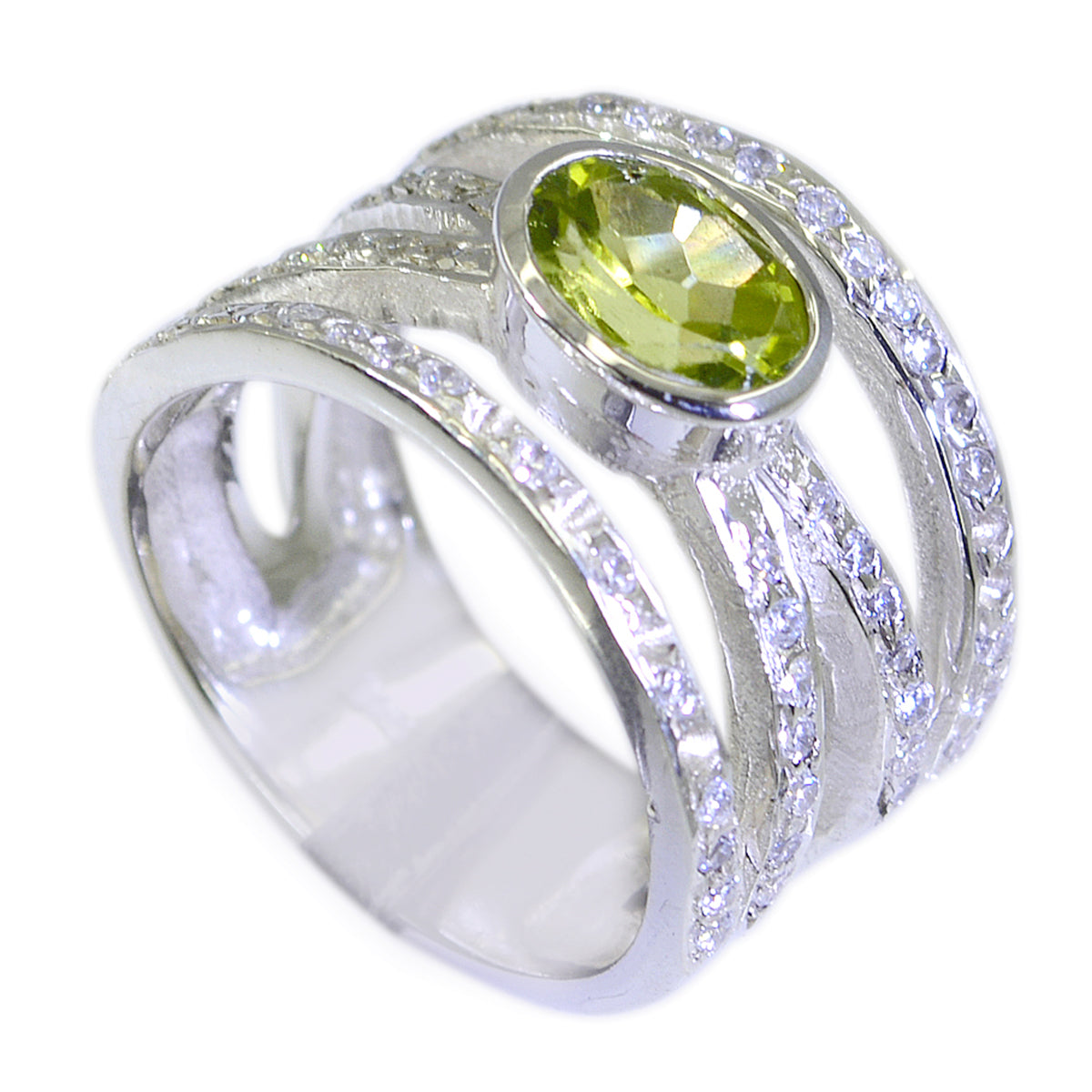 Peridot Halo French 925 Sterling Silver Green Gems Versatile Trendy Ring Jewellery