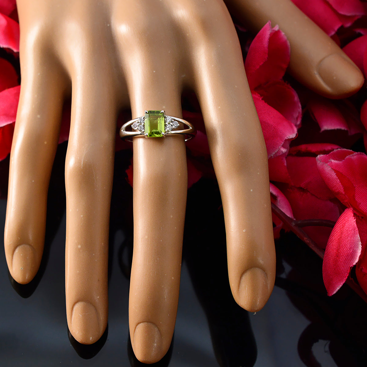 Peridot Halo Turkish 92.5 Silver Green Gemstones Dainty Graceful Ring Jewellery