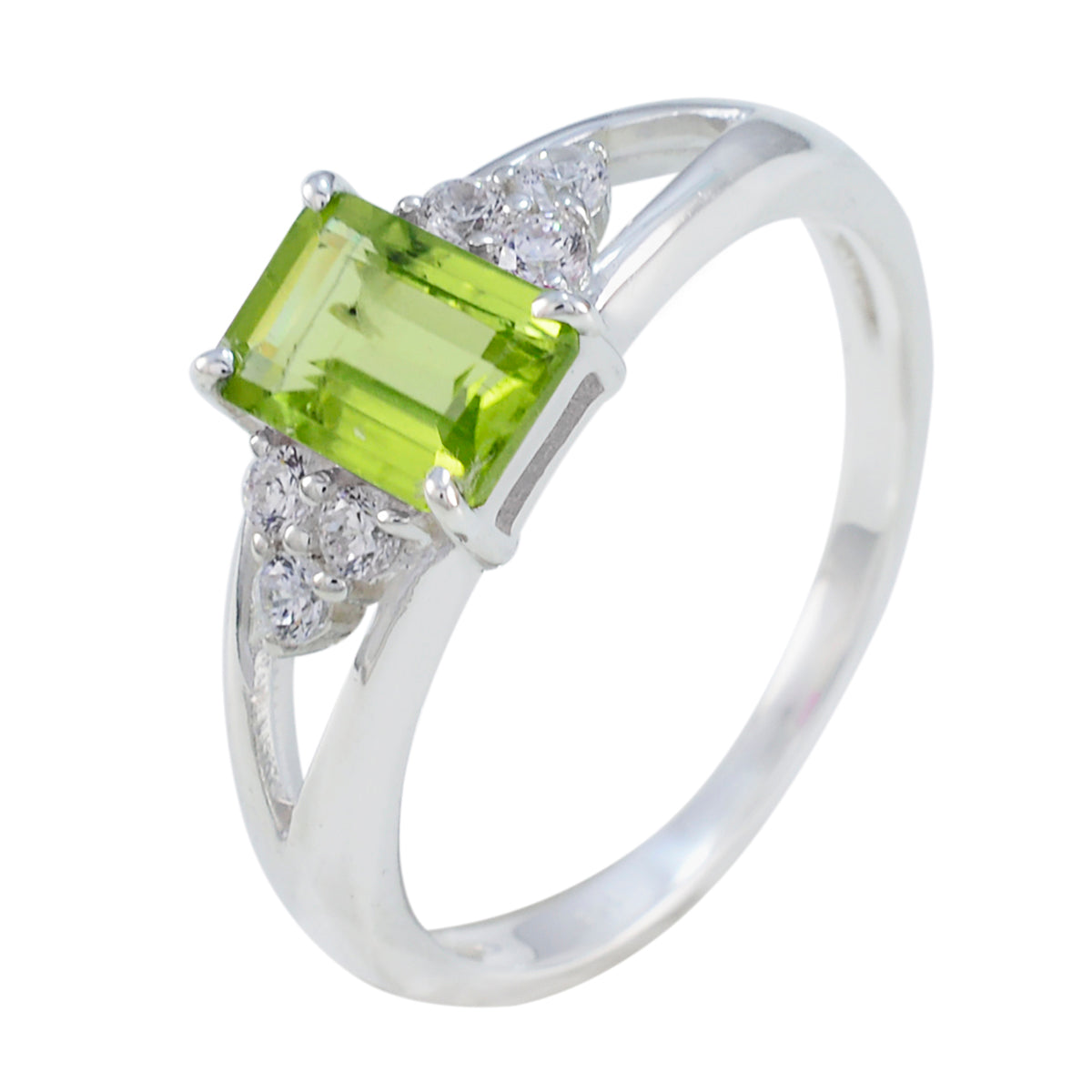 Anello di peridoto turco Halo in argento 92,5 con pietre preziose verdi, delicato ed elegante. Immagine secondaria del prodotto