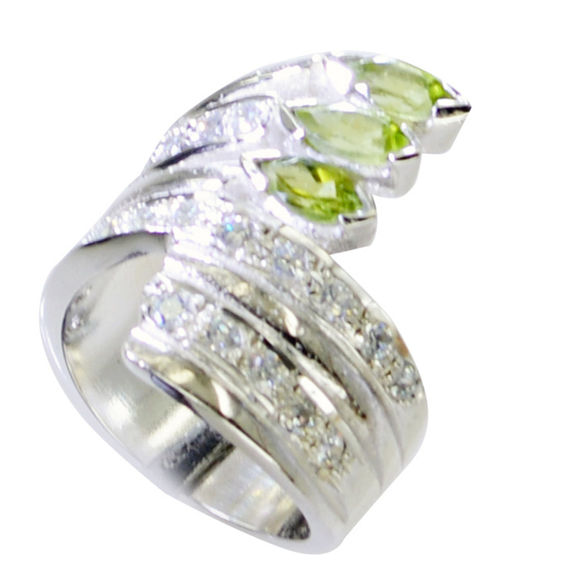 Peridot Halo Spanish 92.5 Silver Green Gemstone Chunky Heritage Ring Jewelry Immagine principale del prodotto