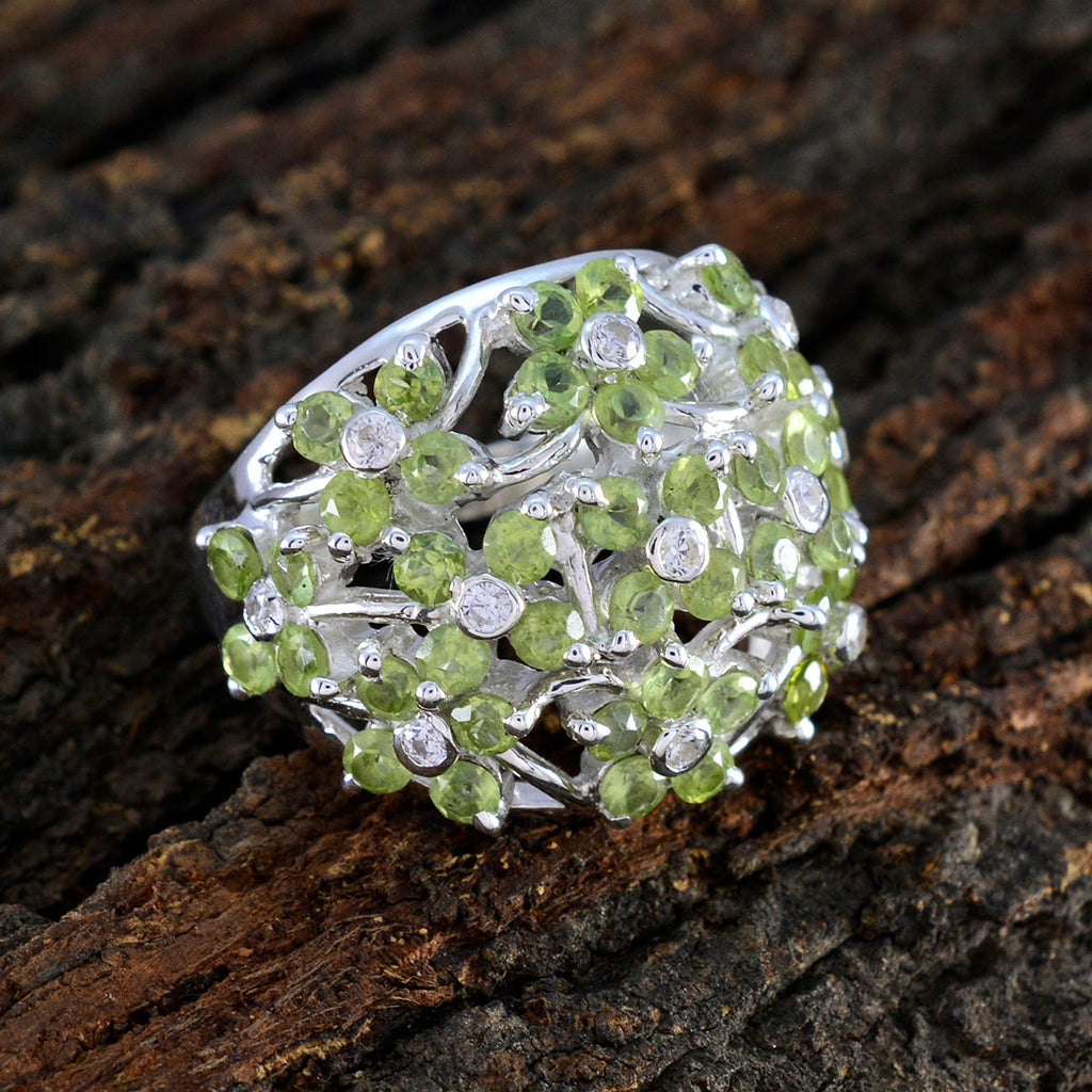 Peridot multiple African Sterling Silver Green Gems Statement Floral Ring Jewelry