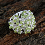 Peridot multiple African Sterling Silver Green Gems Statement Floral Ring Jewelry