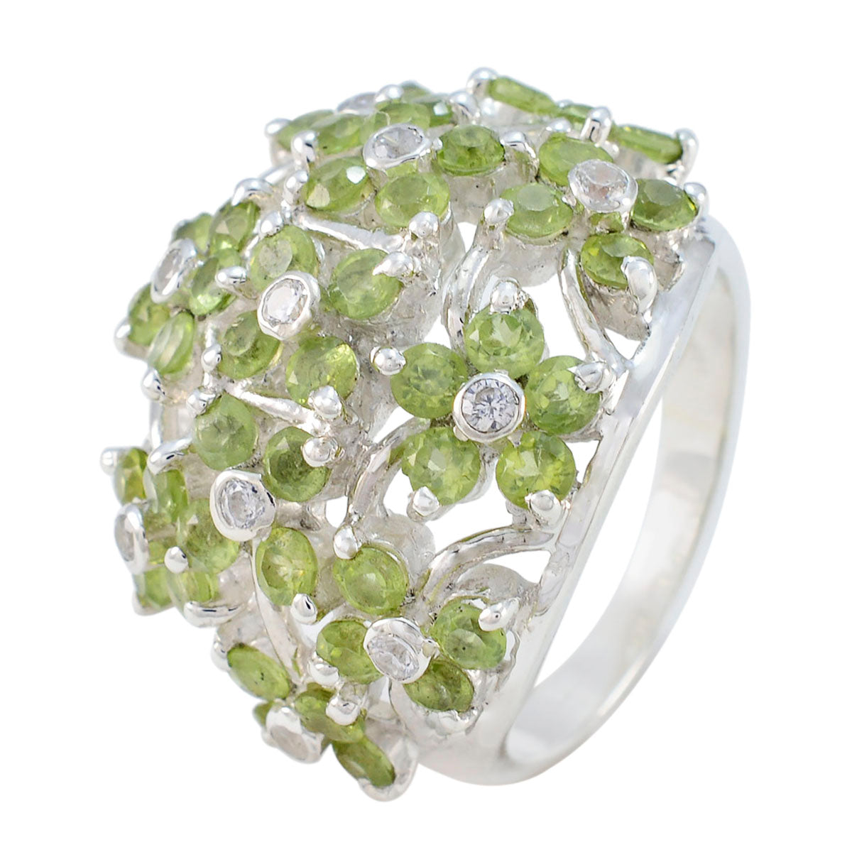 Peridot multiple African Sterling Silver Green Gems Statement Floral Ring Jewelry Главное изображение товара