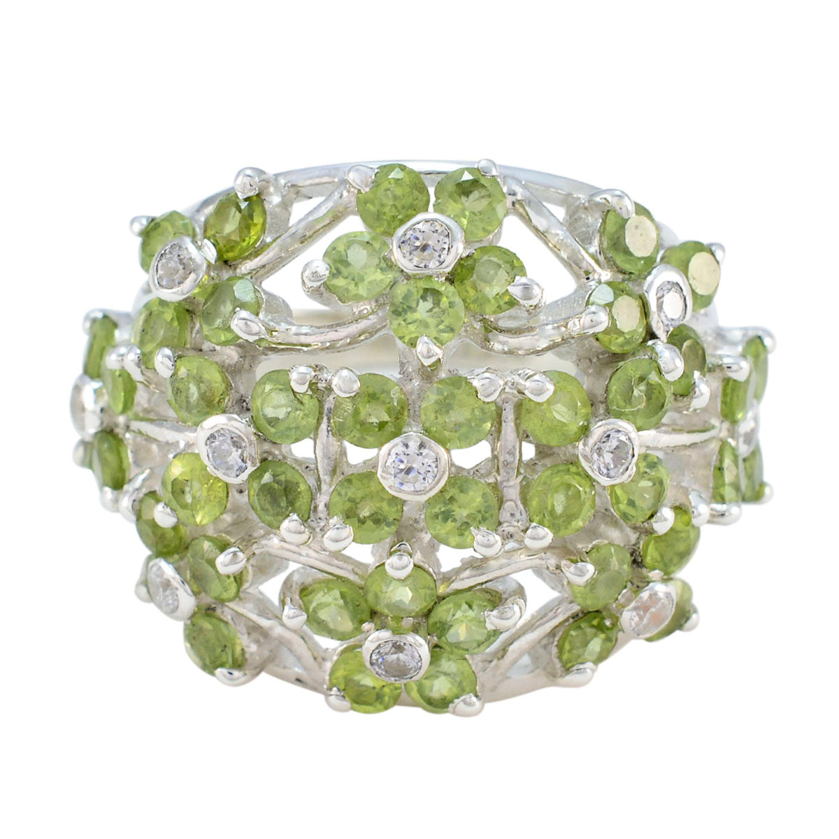 Peridot multiple African Sterling Silver Green Gems Statement Floral Ring Jewelry Второстепенное изображение товара