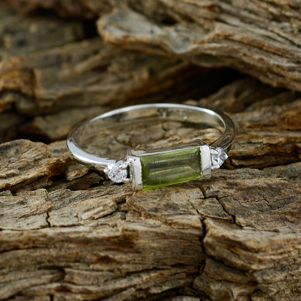 Peridot Halo Korean 925 Sterling Silver Green Gemstones Delicate Romantic Ring Jewelry