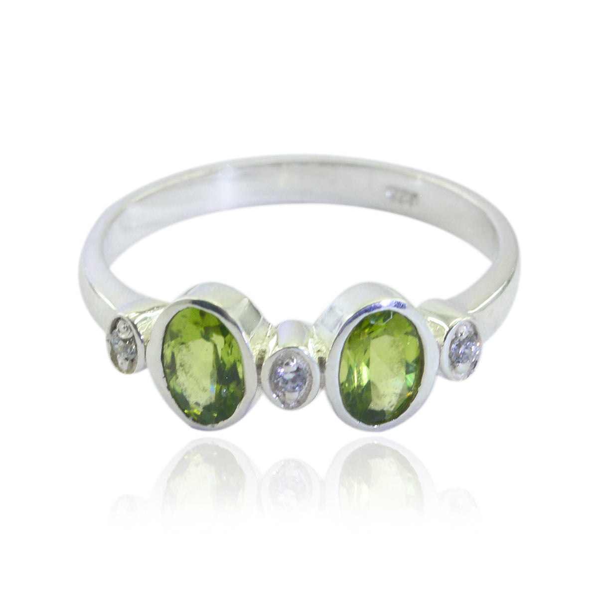 Peridot Halo American 92.5 Silver Green Gems Dainty Trendy Ring Jewelry