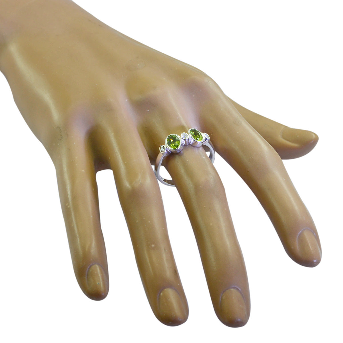 Bague délicate et tendance en argent 92,5 avec halo de péridot et pierres précieuses vertes Image secondaire du produit