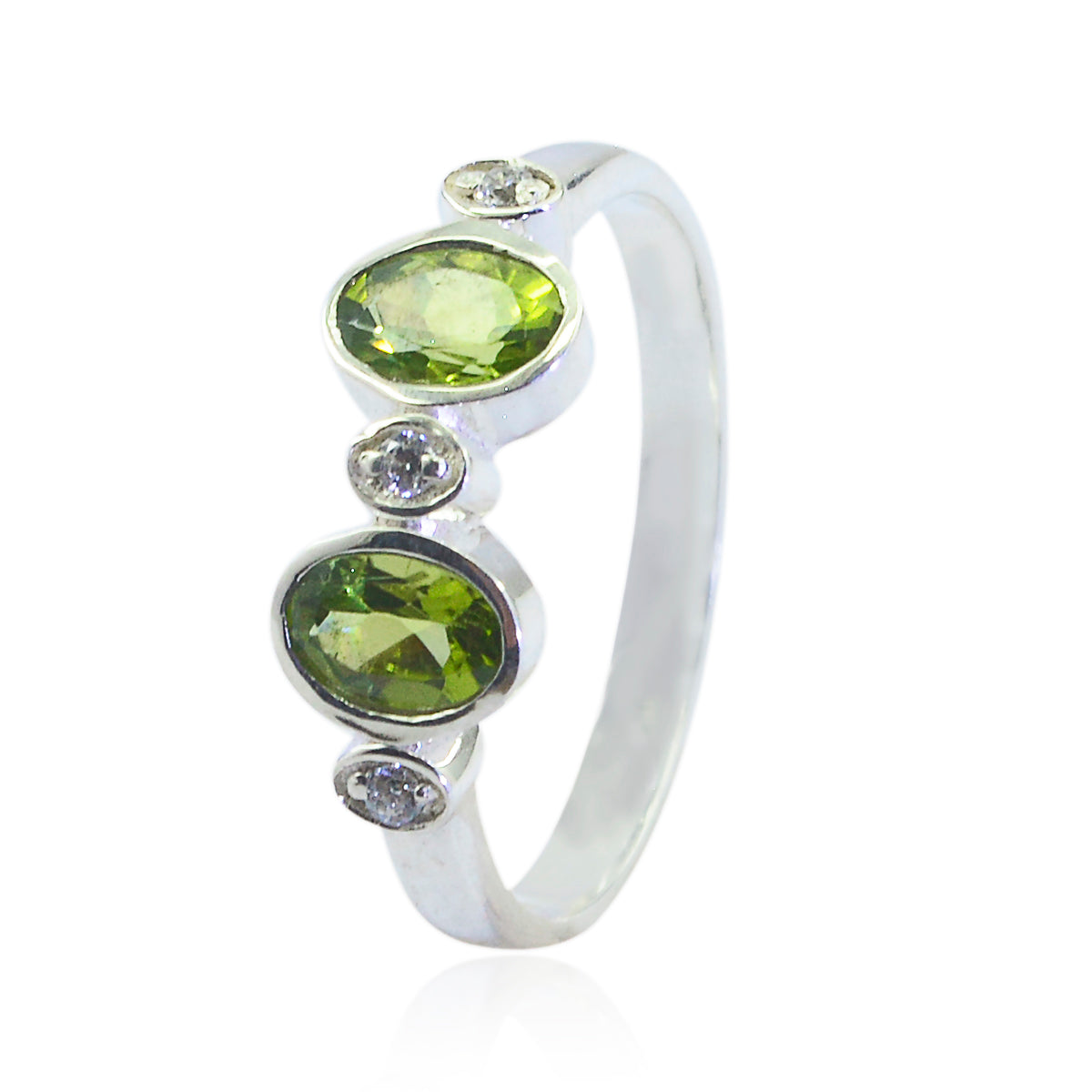 Peridot Halo American 92.5 Silver Green Gems Dainty Trendy Ring Jewelry