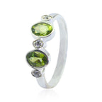 Peridot Halo American 92.5 Silver Green Gems Dainty Trendy Ring Jewelry