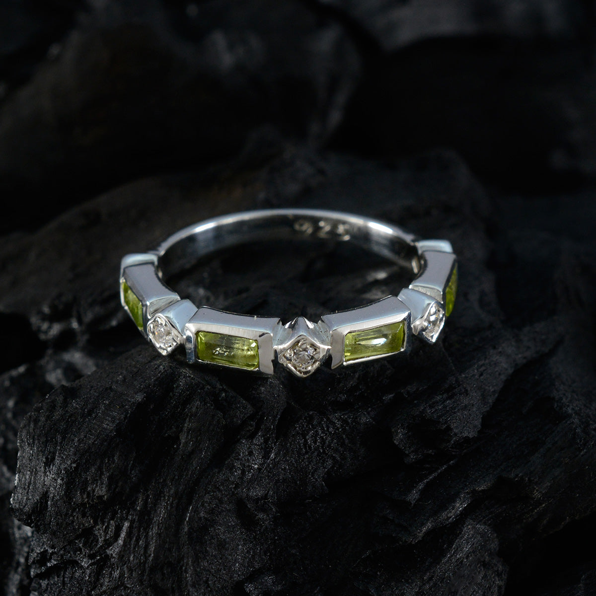 Peridot quarter Korean Sterling Silver Green Gemstones Dainty Trendy Band Jewellery