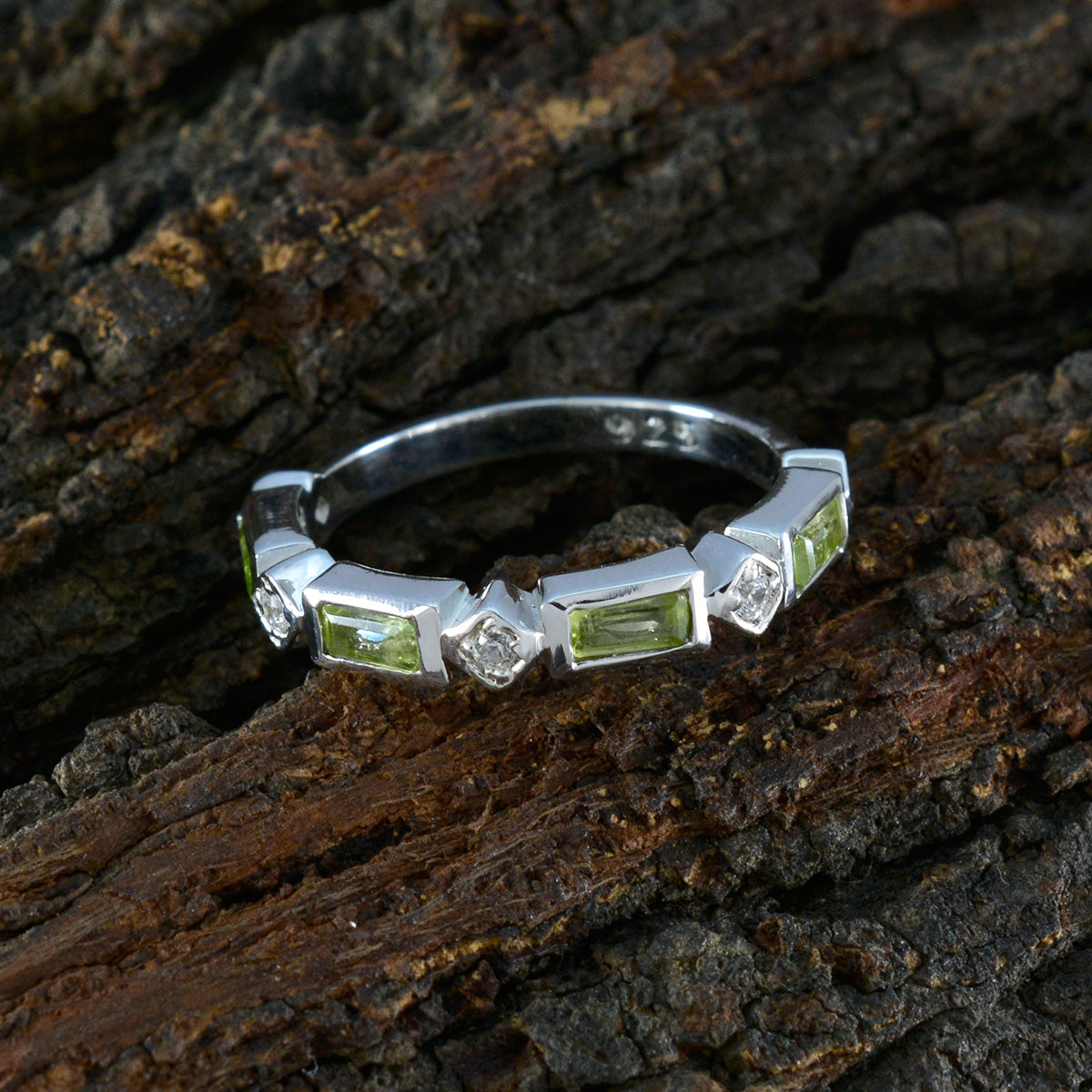 Peridot quarter Korean Sterling Silver Green Gemstones Dainty Trendy Band Jewellery
