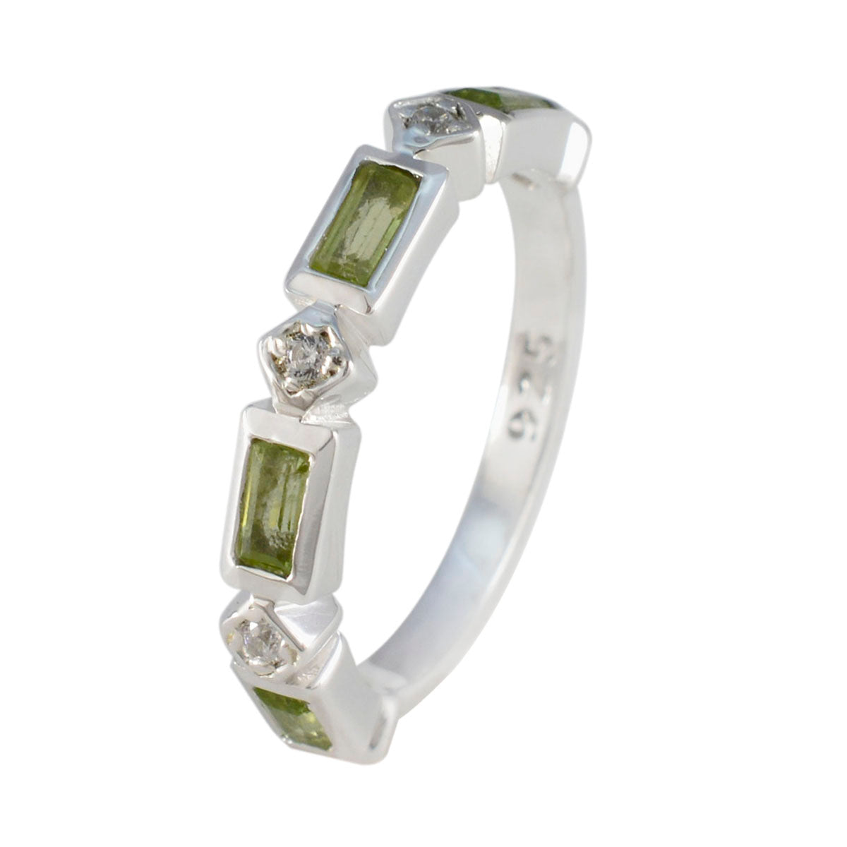 Peridot-Viertel, koreanisches Sterlingsilber, grüne Edelsteine, zierlicher, trendiger Bandschmuck Zweitbild