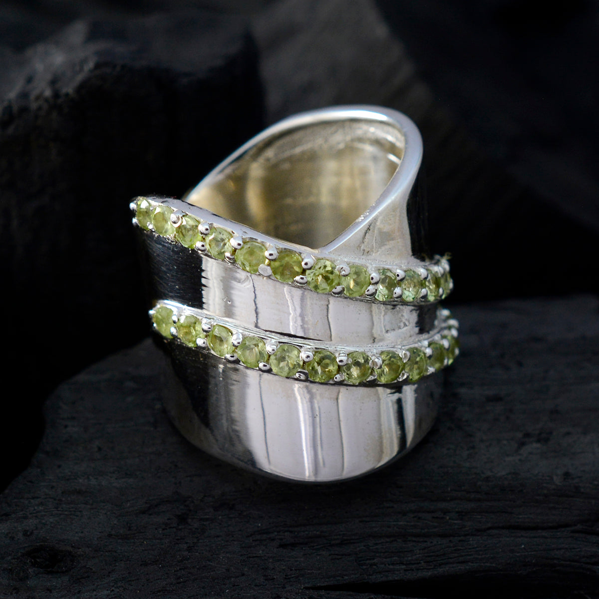 Peridot multiple Moroccan 92.5 Silver Green Gemstones Eye catching Art Deco Ring Jewellery