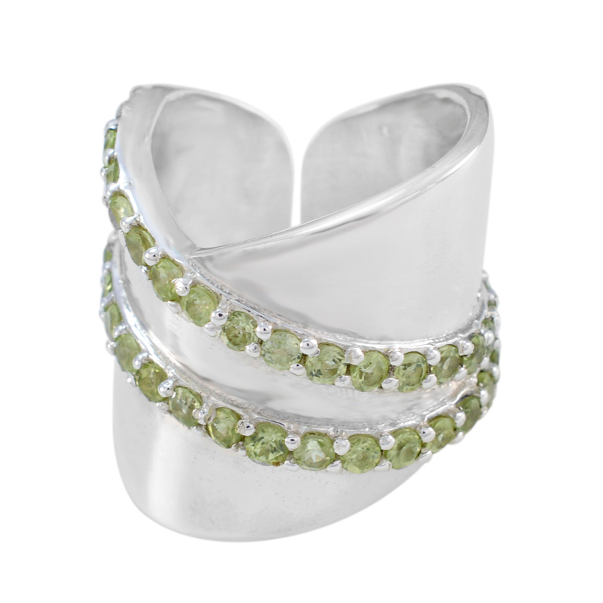 Peridot multiple Moroccan 92.5 Silver Green Gemstones Eye catching Art Deco Ring Jewellery メイン画像