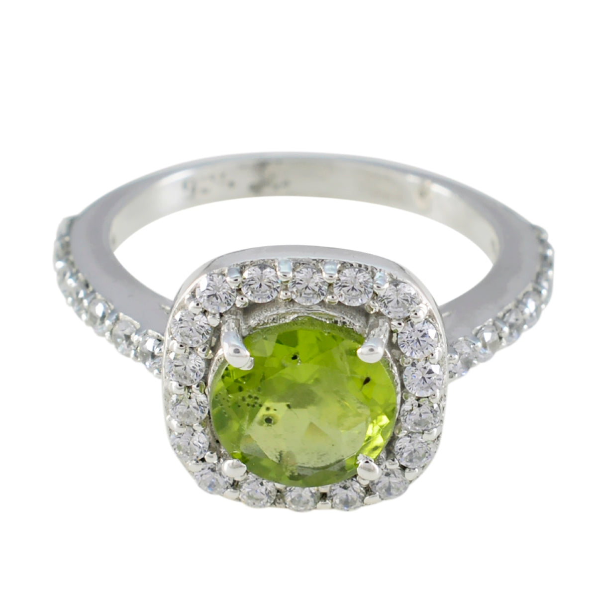 Peridot Halo Egyptian 92.5 Silver Green Gemstones Slim Fairytale Ring Jewelry Immagine principale del prodotto