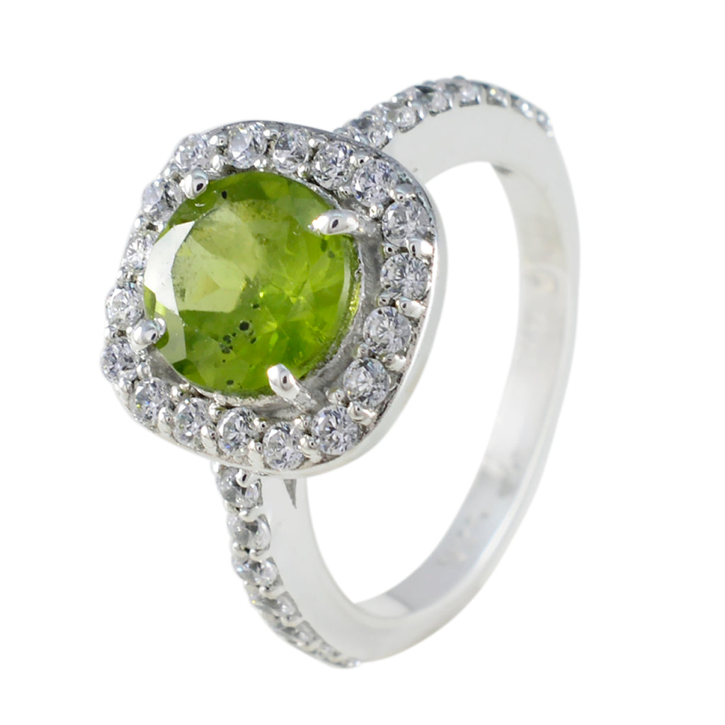 Peridot Halo Egyptian 92.5 Silver Green Gemstones Slim Fairytale Ring Jewelry