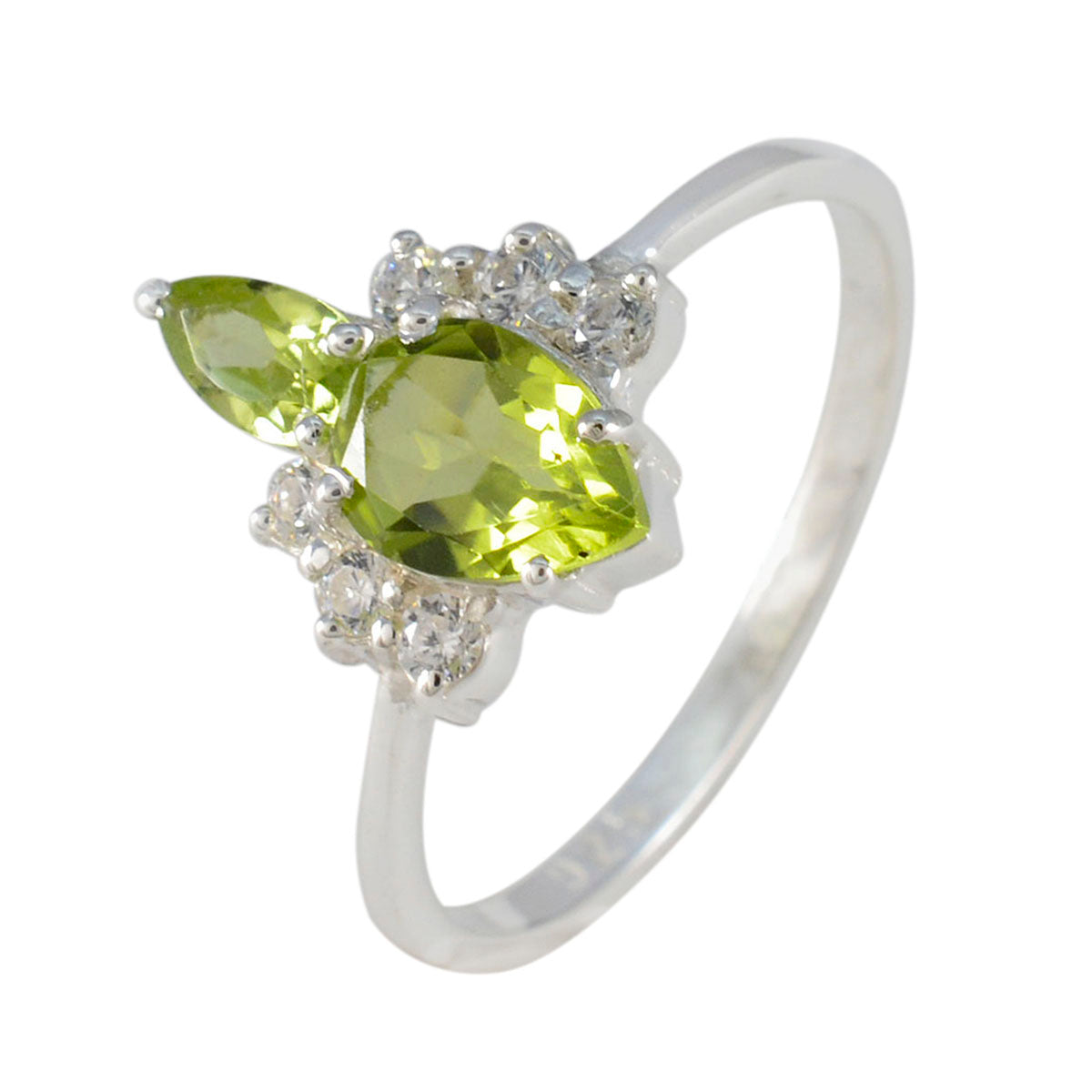 Peridot Toi et Moi Japanischer 92,5 Silber Grüne Edelsteine Eleganter femininer Ring Schmuck