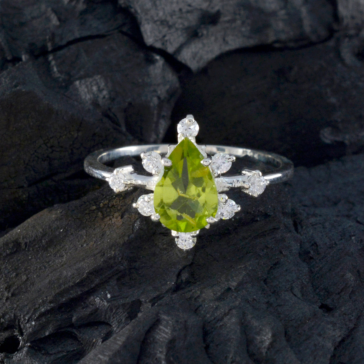 Peridot Halo American 925 Sterling Silver Green Gemstones Delicate Modern Ring Jewellery
