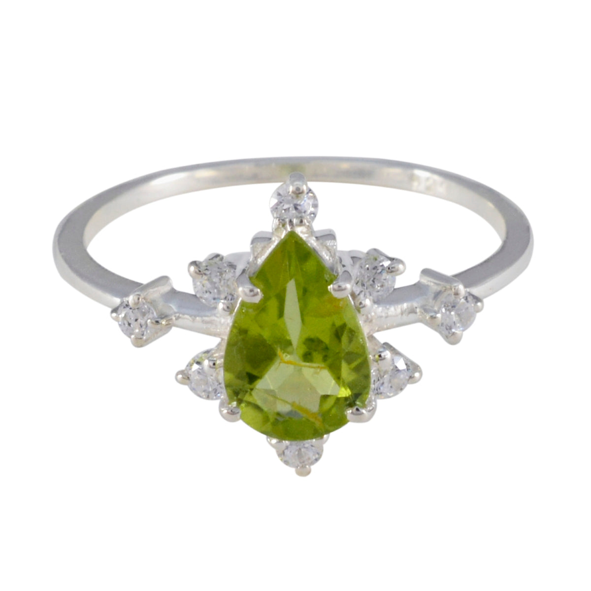 Peridot Halo American 925 Sterling Silver Green Gemstones Delicate Modern Ring Jewellery Immagine principale del prodotto