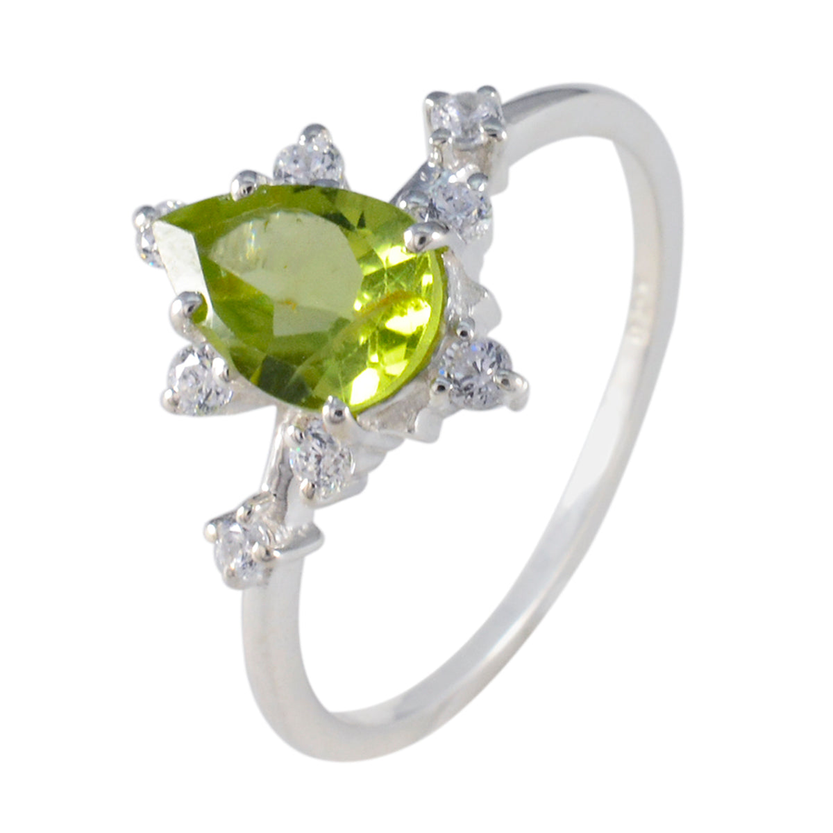 Anello moderno e delicato con pietre preziose verdi in argento sterling 925 americano con alone di peridoto Immagine secondaria del prodotto