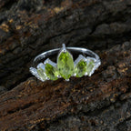 Peridot Penta Korean 92.5 Silver Green Gemstones Elegant  crown Ring Jewelry