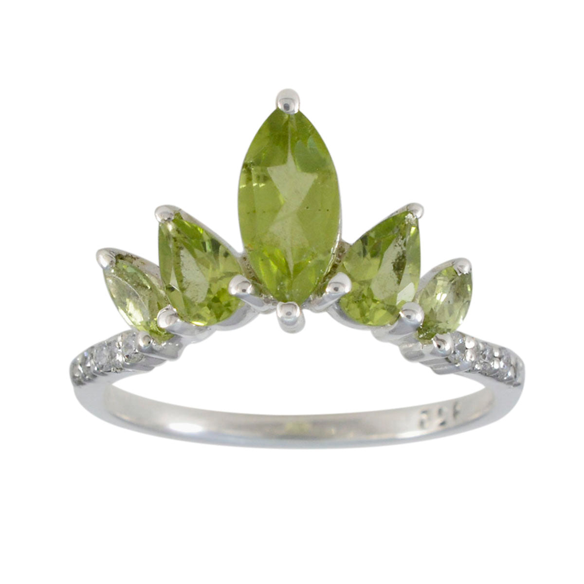 Peridot Penta Korean 92.5 Silver Green Gemstones Elegant  crown Ring Jewelry メイン画像