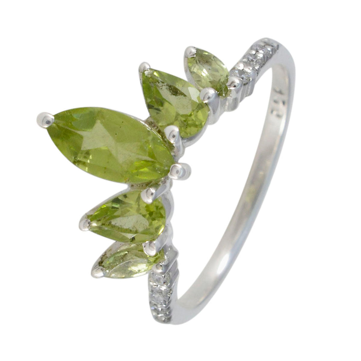 Peridot Penta Korean 92.5 Silver Green Gemstones Elegant  crown Ring Jewelry