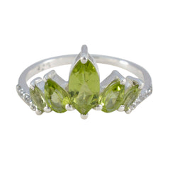 Peridot Penta Korean 92.5 Silver Green Gemstones Elegant  crown Ring Jewelry