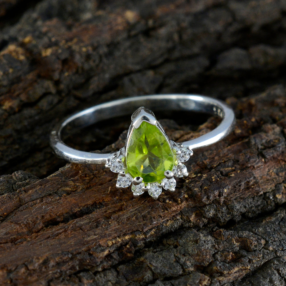 Peridot Halo Turkish Sterling Silver Green Gemstone Delicate Fairytale Ring Jewellery